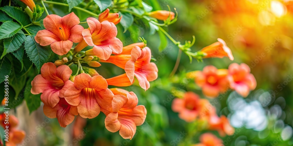 Campsis Tecoma radicans flower also known as trumpet vine trumpet ...