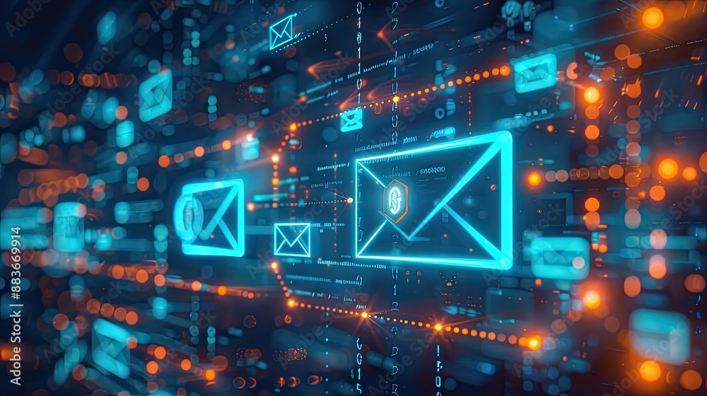 Modern digital background with email marketing elements, showing increased reach and engagement Modern digital background with email marketing elements, showing increased reach and engagement