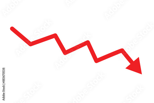 red arrow business graph going down represent loss. red arrow graph chart downtrend symbol. red Decline arrow vector.