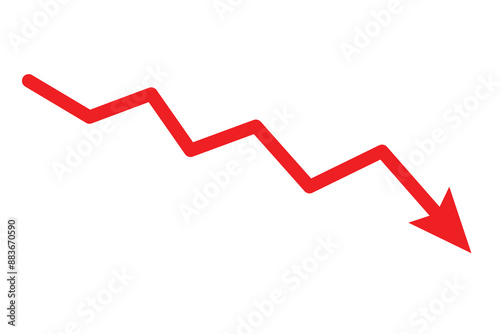 red arrow business graph going down represent loss. red arrow graph chart downtrend symbol. red Decline arrow vector.