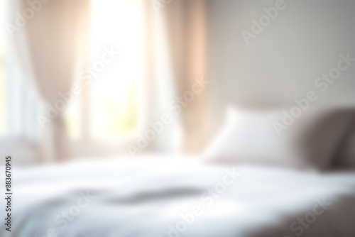Blur modern bedroom at home with morning soft sunlight