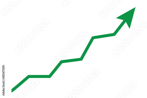 Green graph arrow icon. Growing business arrow. Upward stepping green arrow. Growth Bar green step to growth success Vector illustration.