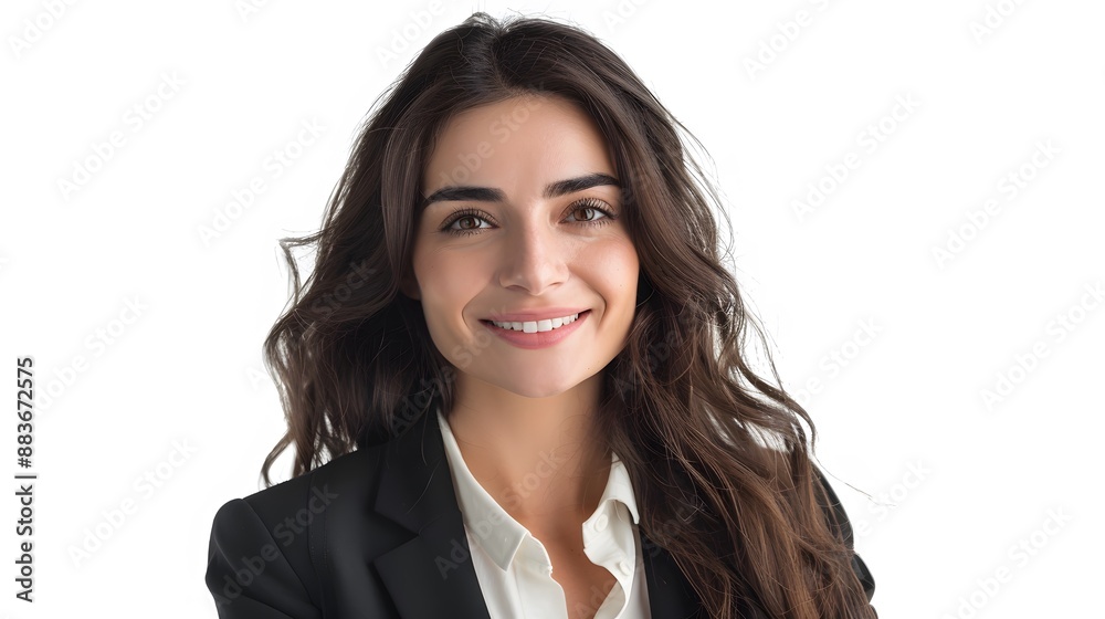 Perfect business lady. Beautiful young businesswoman looking at camera with smile while standing against white background. Perfect business lady. Beautiful young businesswoman looking at camera with smile while standing against white background.