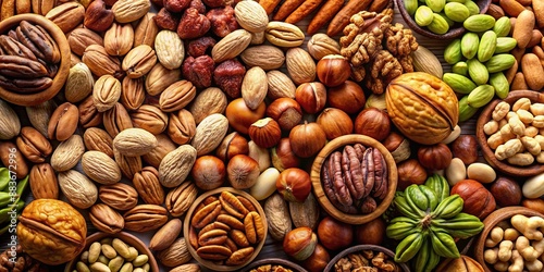 Assorted Mixed Nuts Variety Almonds Walnuts Pecans Pistachios Hazelnuts in Natural Form, Form, Hazelnuts, Nuts, Almonds, Natural, Walnuts, Variety, Assorted