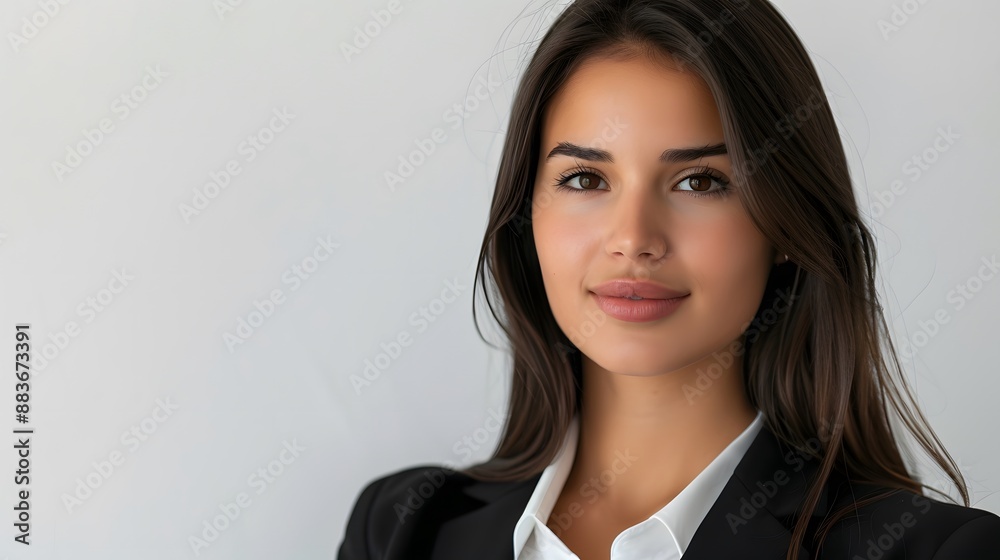 Perfect business lady. Beautiful young businesswoman looking at camera with smile while standing against white background. Perfect business lady. Beautiful young businesswoman looking at camera with smile while standing against white background.