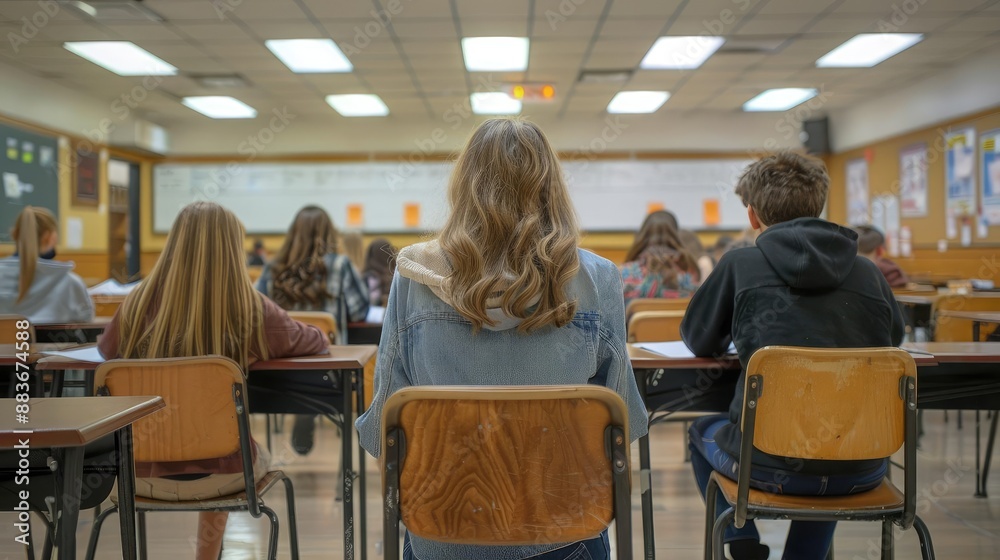High school students preparing for a standardized test, highlighting academic preparation High school students preparing for a standardized test, highlighting academic preparation