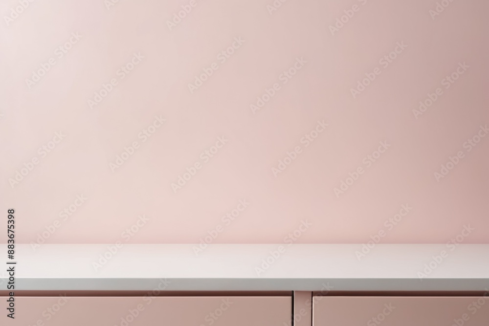 Empty light-filled room with bare wooden pastel tabletop offers a blank canvas for interior design
