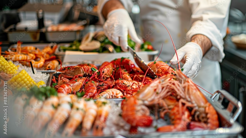 custom made wallpaper toronto digitalA gourmet seafood platter being prepped for food delivery, with fresh lobster and shrimp.