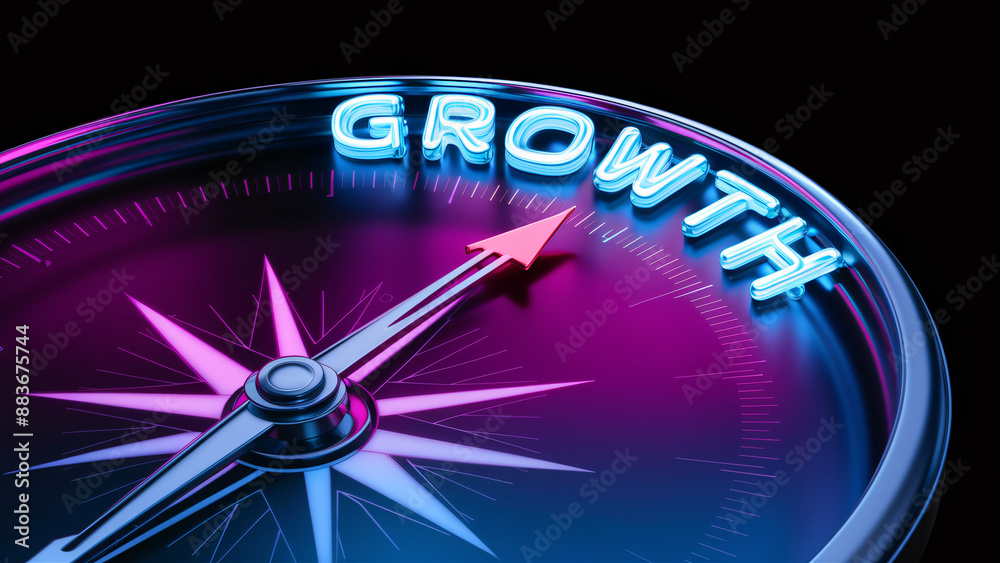 Neon-Illuminated Compass Highlighting the Concept of Growth and Business Success with Vibrant Colors for Investment and Achievement Motivation Neon-Illuminated Compass Highlighting the Concept of Growth and Business Success with Vibrant Colors for Investment and Achievement Motivation