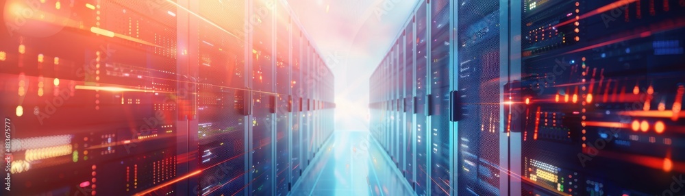 Cloud computing server farm close up, focus on, copy space Hightech infrastructure, Double exposure silhouette with digital storage Cloud computing server farm close up, focus on, copy space Hightech infrastructure, Double exposure silhouette with digital storage