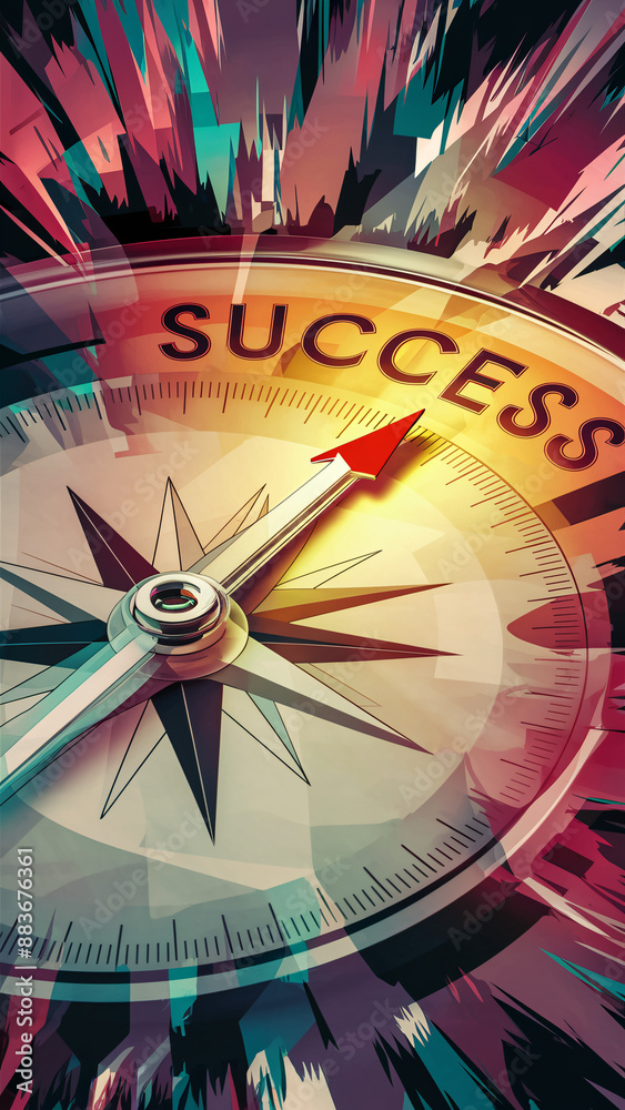 Obraz premium Dynamic Compass Illustration Highlighting Success with Vibrant Colors, Symbolizing Business Growth and Strategic Investment for Inspirational Achievement
