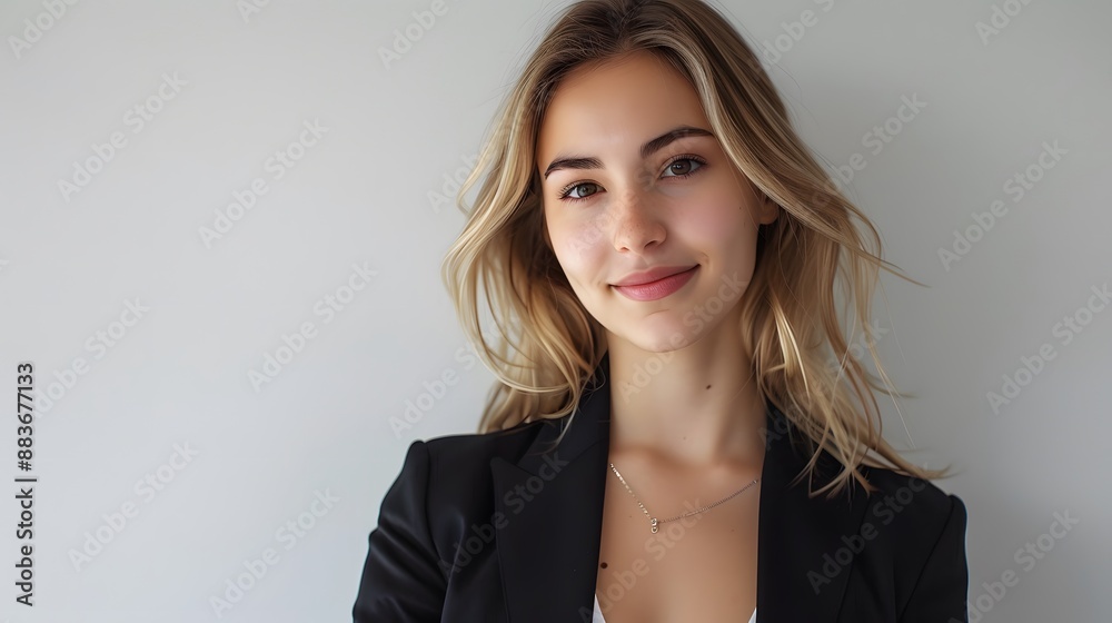 Perfect business lady. Beautiful young businesswoman looking at camera with smile while standing against white background. Perfect business lady. Beautiful young businesswoman looking at camera with smile while standing against white background.
