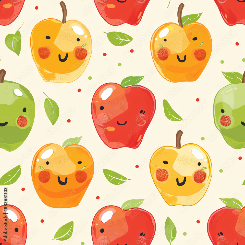 A seamless apple pattern, ideal for candy wrappers. This repeating design captures the crisp and tangy look of green apples in a detailed, illustrated style. A seamless apple pattern, ideal for candy wrappers. This repeating design captures the crisp and tangy look of green apples in a detailed, illustrated style.
