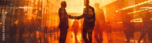 Handshake in business attire close up, focus on, copy space Professional deal, Double exposure silhouette with cooperation