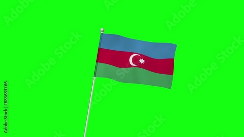 4K AZERBAIJAN flag with pole waving on chroma key  green screen
