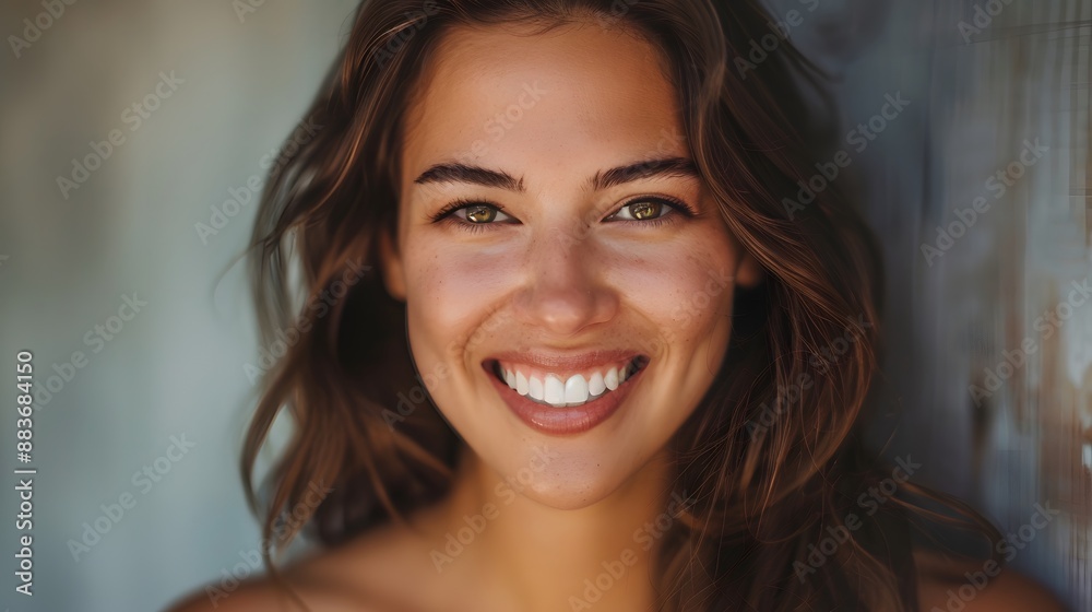 Big bright white smile headshot with a beautiful brunette woman sincere happy cheerful positive expression. Big bright white smile headshot with a beautiful brunette woman sincere happy cheerful positive expression.
