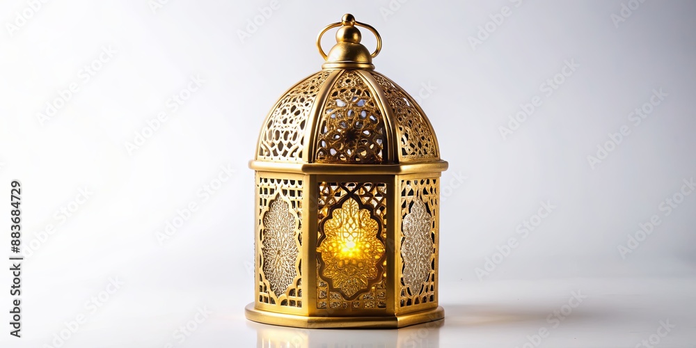 Ornate Golden Lantern with Intricate Design on White Background, Ramadan , Islamic , Festive , Decoration Ornate Golden Lantern with Intricate Design on White Background, Ramadan , Islamic , Festive , Decoration