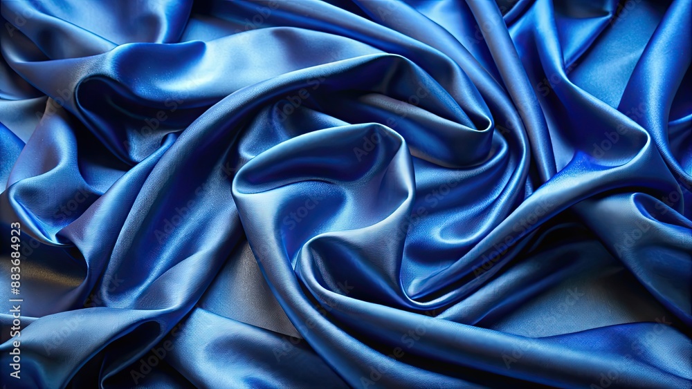 Obraz premium Close-up of luxurious deep blue pure silk cloth with soft and shiny fabric folds , deep blue, pure silk, cloth, fabric, folds