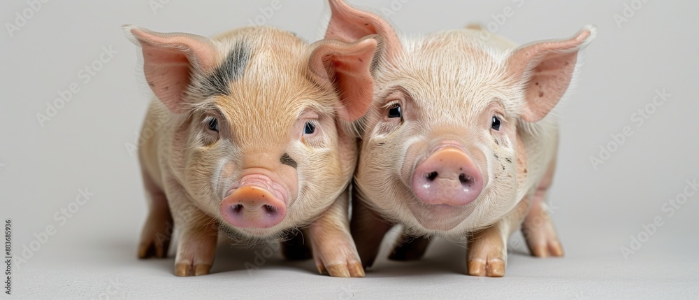 Adorable Pair of Piglets Posing Together on a Neutral Background