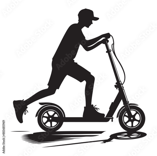 Minimal Two wheeled Kick scooter with Raider silhouette  vector
