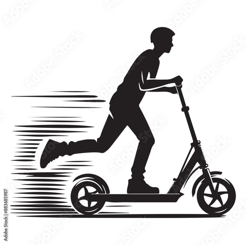 Minimal Two wheeled Kick scooter with Raider silhouette  vector