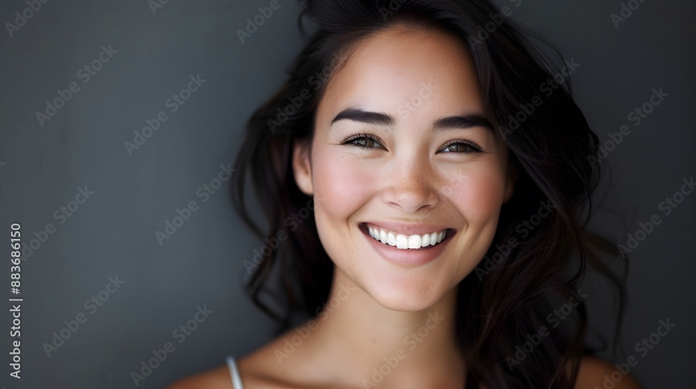 Big bright white smile headshot with a beautiful brunette woman sincere happy cheerful positive expression. Big bright white smile headshot with a beautiful brunette woman sincere happy cheerful positive expression.