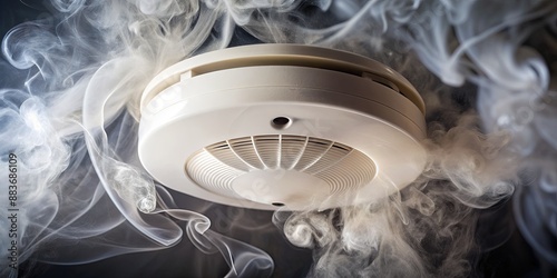 Smoke Alarm Activated, White Smoke, Close-up, Safety, Fire Safety, Smoke Detector, Smoke Alarm photo