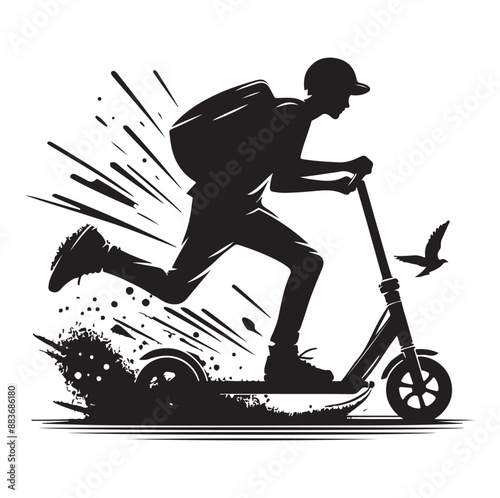 Minimal Two wheeled Kick scooter with Raider silhouette  vector