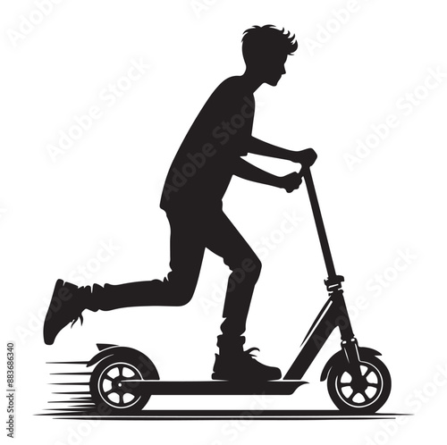 Minimal Two wheeled Kick scooter with Raider silhouette  vector