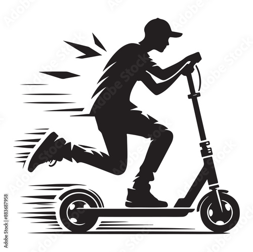 Minimal Two wheeled Kick scooter with Raider silhouette  vector