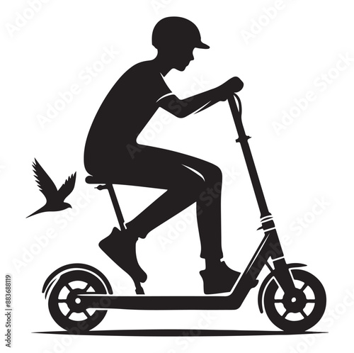 Minimal Two wheeled Kick scooter with Raider silhouette  vector