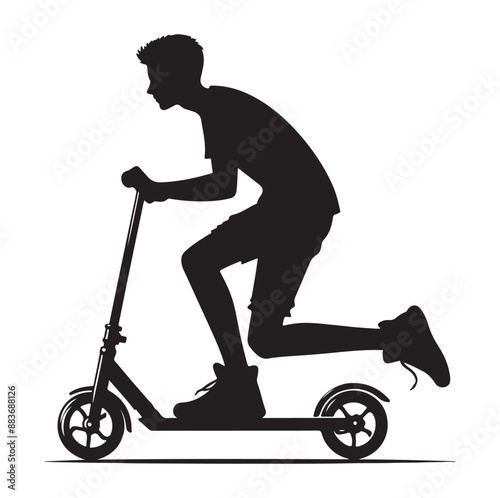 Minimal Two wheeled Kick scooter with Raider silhouette  vector