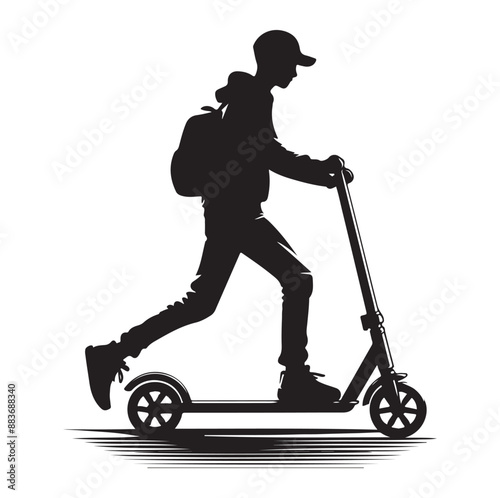 Minimal Two wheeled Kick scooter with Raider silhouette  vector