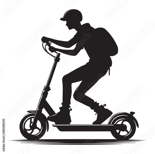 Minimal Two wheeled Kick scooter with Raider silhouette  vector