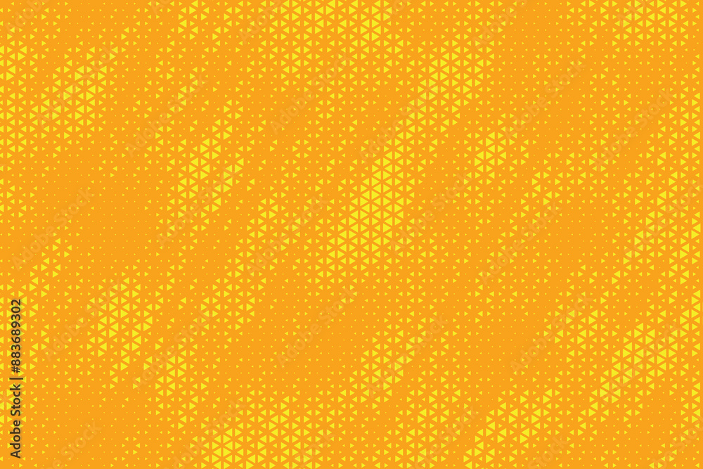 Triangular halftone texture retro wave vector. Geometric abstract diagonal dotted yellow background. Half tone triangles retro comic pattern. Minimal 80s style dynamic tech structure wallpaper. 