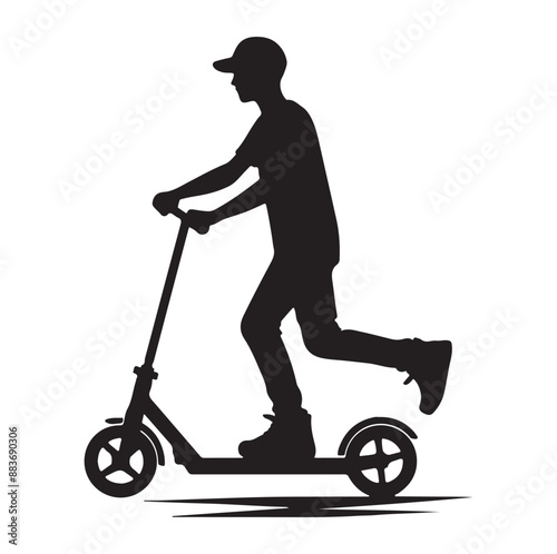 Minimal Two wheeled Kick scooter with Raider silhouette  vector