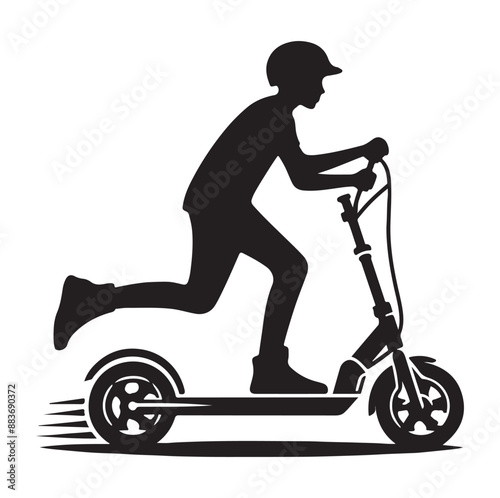Minimal Two wheeled Kick scooter with Raider silhouette  vector