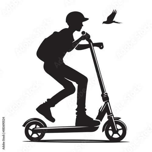 Minimal Two wheeled Kick scooter with Raider silhouette  vector