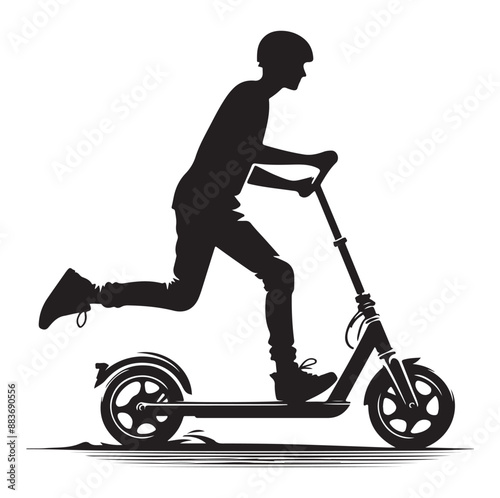 Minimal Two wheeled Kick scooter with Raider silhouette  vector