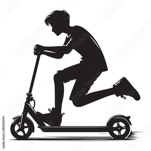 Minimal Two wheeled Kick scooter with Raider silhouette  vector