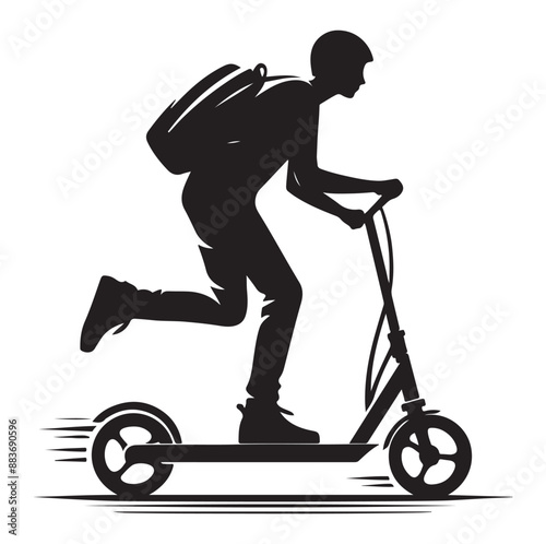 Minimal Two wheeled Kick scooter with Raider silhouette  vector