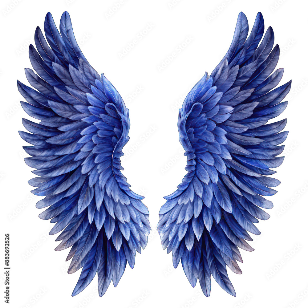 Fototapeta premium Indigo angel wings isolated on transparent background