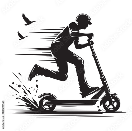 Minimal Two wheeled Kick scooter with Raider silhouette  vector