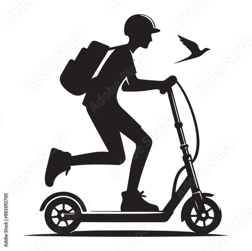 Minimal Two wheeled Kick scooter with Raider silhouette  vector