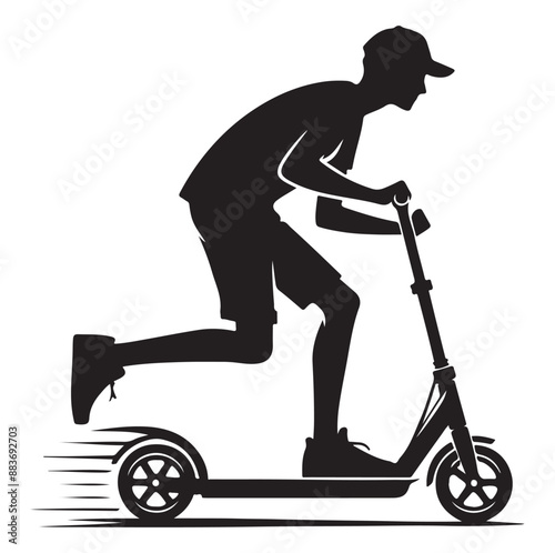 Minimal Two wheeled Kick scooter with Raider silhouette  vector