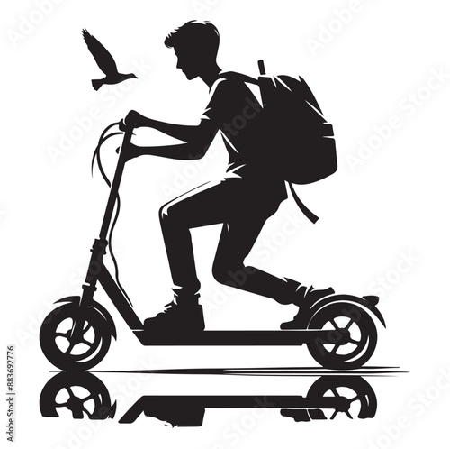 Minimal Two wheeled Kick scooter with Raider silhouette  vector