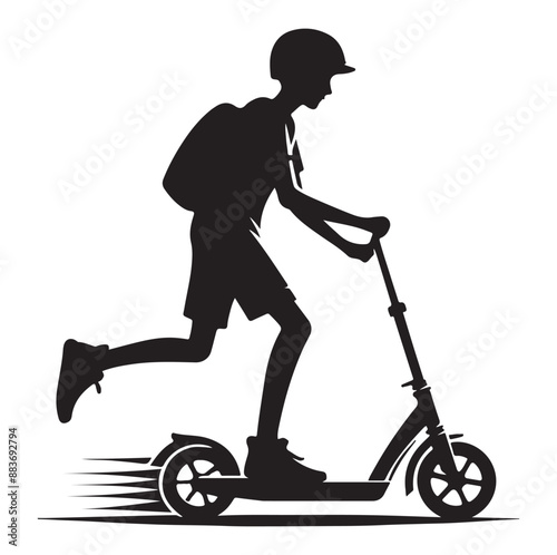 Minimal Two wheeled Kick scooter with Raider silhouette  vector