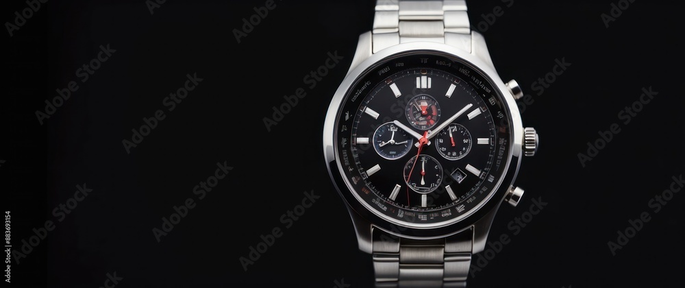 Elegant black wristwatch on dark background, perfect for high end fashion and sophisticated style Elegant black wristwatch on dark background, perfect for high end fashion and sophisticated style