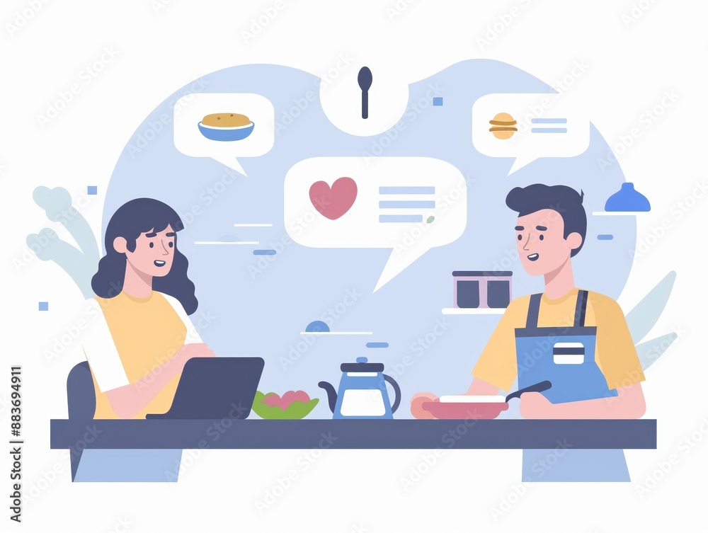 Special dietary requests, front desk communication, flat design illustration Special dietary requests, front desk communication, flat design illustration