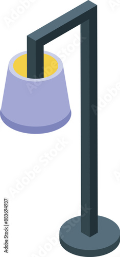 Modern floor lamp standing and illuminating, creating a cozy atmosphere in isometric view